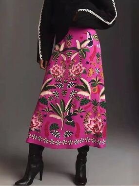 Vibrant Hot Pink Tropical Print Maxi Skirt (Brand New without tag)